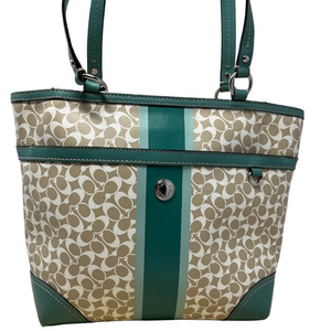 COACH Heritage Chelsea Tote Signature Tan Green F15137